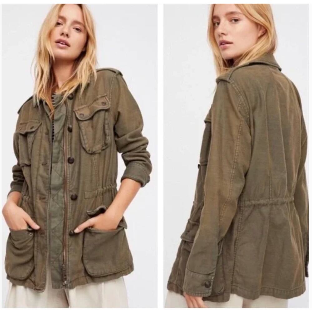 Free People Olive Green Not Your Brothers Cargo Utility Chore Jacket Size S